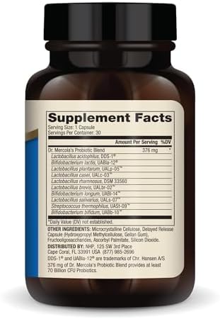 Dr. Mercola Complete Probiotics - 70 Billion CFU - Supports Immune, Digestive & Gut Health - Features 10 Strains - Shelf Stable - GMO-Free, Gluten-Free & Soy-Free - 90 Capsules (90 Servings)