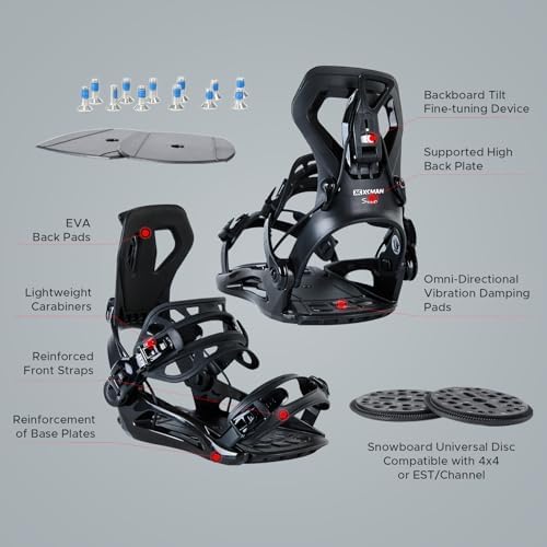 XCMAN Rear Step in Style Snowboard Bindings Lightweight Rear Entry All-Mountain Bindings for Men Women Easy in and Out