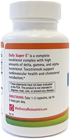 Wellness Resources Daily Super E Tocotrienol Complex - Full Spectrum Vitamin E with Delta, Gamma & Alpha Tocotrienols for Antioxidant Protection, Soy-Free, Natural Source, Non-GMO (180 Caps)