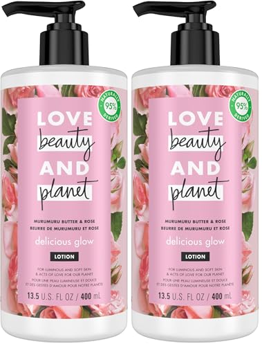 Love Beauty and Planet Delicious Glow Body Lotion Murumuru Butter & Rose for Soft, Glowing Skin Natural Ingredients, Plant-Based Moisturizers, Vegan, Cruelty-Free 13.5 oz | Glowing Skin Natural Ingredients, Plant-Based Moisturizers, Cruelty-Free 13.5 oz