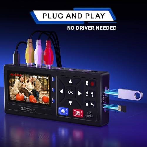 Portta VHS to Digital Converter, Video to Digital Recorder with Remote, Compatible with VHS, VCR, DVR, DVD, Hi8, Mini DV, Gaming Consoles (VCR