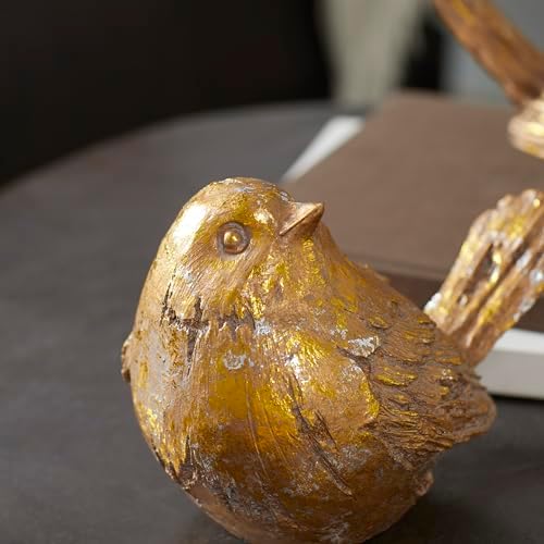 Deco 79 Polystone Bird Decorative Sculpture Home Decor Statues, Set of 2 Accent Figurines 8"W, 6"H, Gold