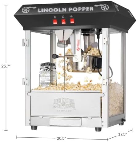 Lincoln Popcorn Machine - 8oz Popper with Stainless-Steel Kettle, Reject Kernel Tray