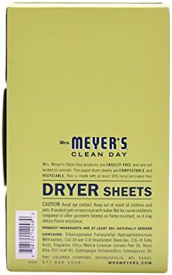 Mrs. Meyer's Clean Day Dryer Sheets, 80 Count (Lemon Verbena, Pack - 1)