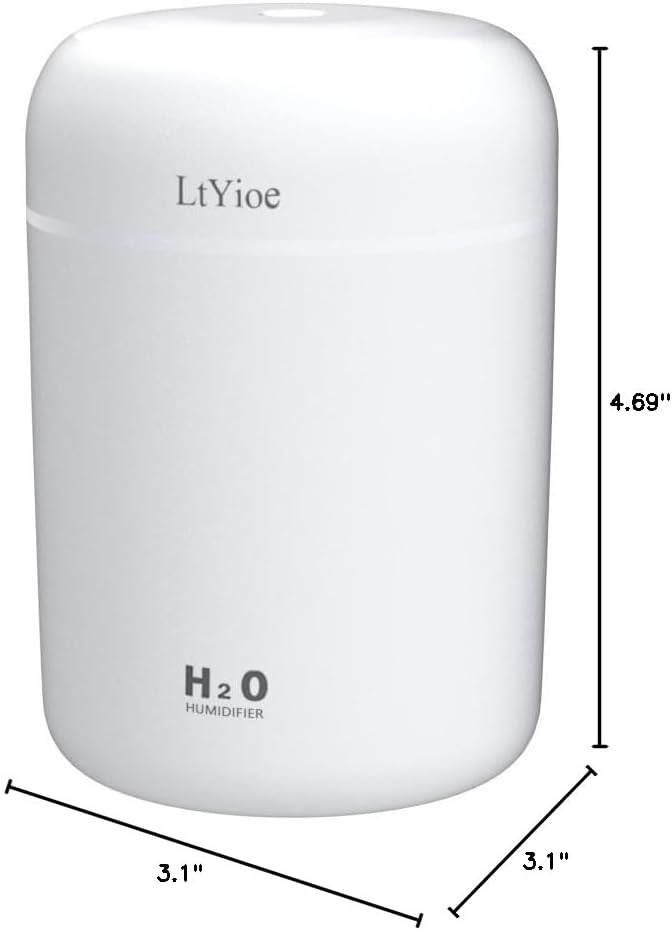 LtYioe Colorful Cool Mini Humidifier, USB Personal Desktop Humidifier for Car, Office Room, Bedroom, etc. Auto Shut-Off, 2 Mist Modes