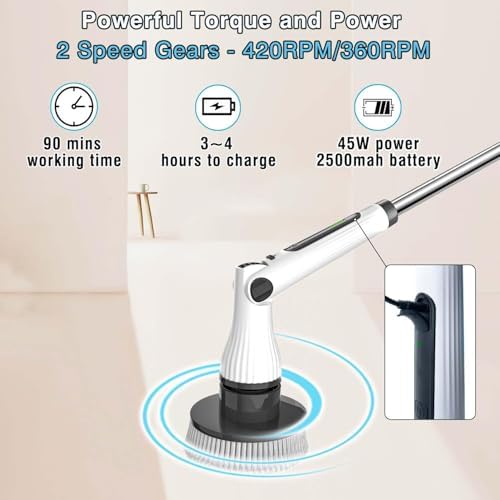 Electric Spin Scrubber, 8 in 1 Electric Cleaning Brush, Cordless Rechargeable Scrub Brush with 8 Replaceable Brush Heads