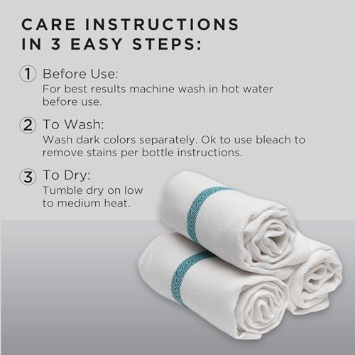 Diane 100% Cotton Barber Towels, 15"x26", Soft and Absorbent Multipurpose Towels for Salon, Spa, and Barber Shop Use, Machine Washable, White, 12 Pack