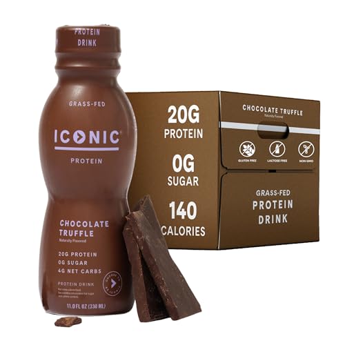 Iconic Protein Drinks, Vanilla Bean (12 Pack) - Sugar Free & Low Carb - 20g Grass Fed Protein - Lactose Free, Gluten Free, Non-GMO, Kosher - Keto Friendly Protein Shakes