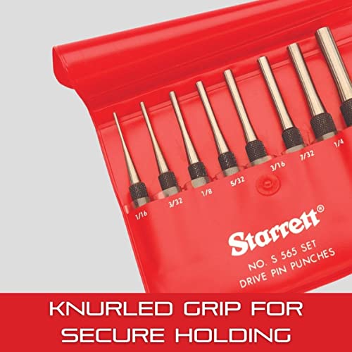 Starrett Steel Drive Pin Punch Set with Knurled Grip for Precise Positioning and Secure Holding - Hardened and Tempered Steel