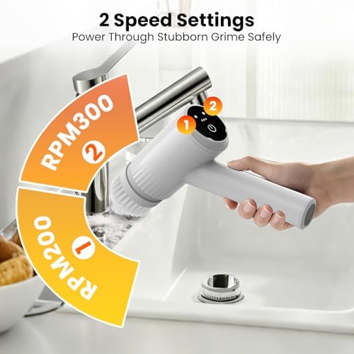 Electric Spin Scrubber – 5-Hour Battery, 6 Brush Heads, No Bending with 47" Extendable Handle