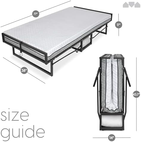 Milliard Deluxe Diplomat Folding Bed with Mattress for Adults, Twin Size, Portable Foldable Bed with Luxurious Memory Foam Mattress & Super Strong Frame, 75” x 38", Fold Up, Roll Away, & Hideaway