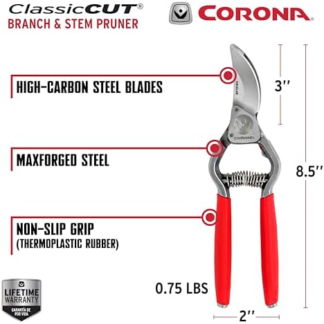 Corona Tools Forged Steel ClassicCUT Bypass Hand Pruner – 1-Inch Cut Capacity Garden Pruning Shears for Stems & Branches