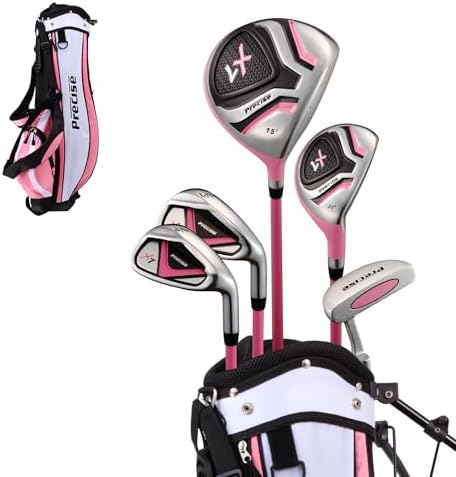 Precise - Kids Golf Club Set | Lightweight graphite shafts, hybrid & irons, putter, stand bag included, for boys and girls, ages 3-12, left/right hand