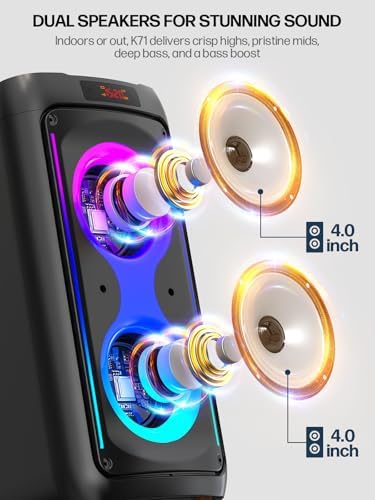 Karaoke Machine with 2 Wireless Mics, Portable Speaker for Party & Outdoor