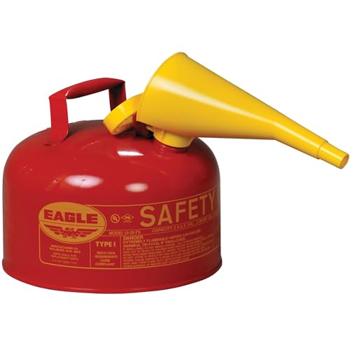 Eagle 2.5 Gallon Type I Red Safety Gas Can for Gasoline | Flame Arrester, Self-Closing Lid, and F-15 Funnel, Made in the USA