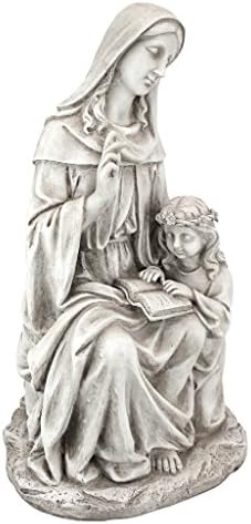 Design Toscano Anne with Young Mother Mary Holy Religious Garden Statue, 12 inches wide, 21 inches tall, Cast Stone Resin, Antique Stone Finish