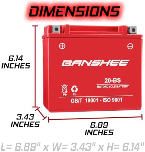 Banshee Replacement GYZ20H YTX20-BS YTX20H-BS YB16-B-CX 12V Sealed Motorcycle AGM Battery 18Ah
