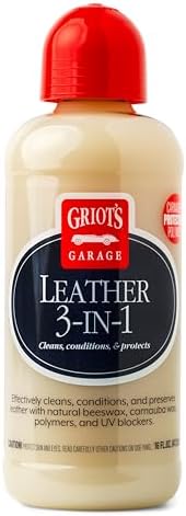 Griot's Garage Leather 3-in-1, Leather Cleaner and Conditioner for Car Leather Seat Upholstery, Sofa, Jacket, Shoes, and More, Cleans, Conditions