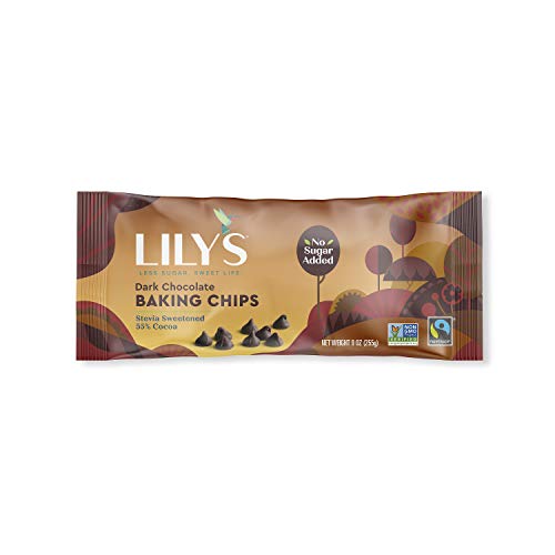 Dark Chocolate Chips by Lily's | Stevia Sweetened, No Added Sugar, Low-Carb, Keto Friendly | 55% Cocoa | Fair Trade, Gluten-Free & Non-GMO | 9 ounce