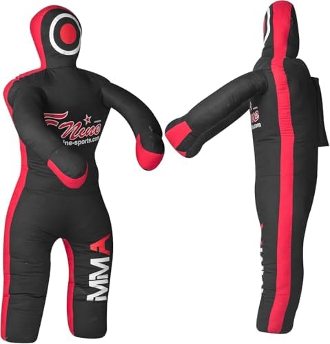 MMA Grappling Dummy, for Judo, Wrestling, Brazilian Jiu Jitsu, Submission and Throwing UNFILLED Canvas Bag (Black Red, 47 Inches (4 feet))