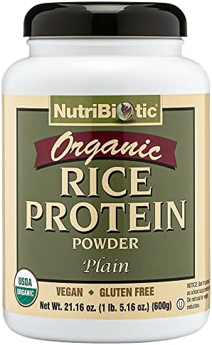 NutriBiotic Certified Organic Plain Rice Protein, 21 Ounce | Low Carbohydrate Vegan Protein Powder | Raw, Certified Kosher & Keto Friendly | Made Without Chemicals, GMOs & Gluten | Easy to Digest