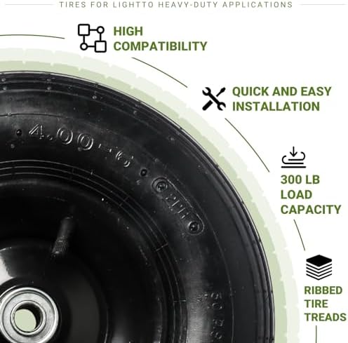 AR-PRO (2-PACK) 4.80/4.00-8" Tire and Wheel, 16" Pneumatic Tire Wheels with 3/4" Bearings and 3" Centered Hub for Wheelbarrow, Hand Truck