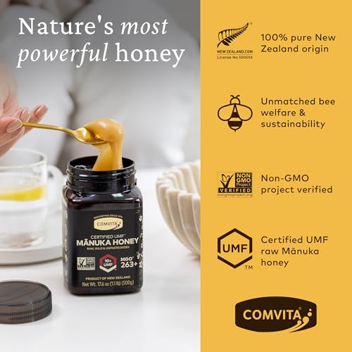 Comvita Manuka Honey UMF 10+ (MGO 263+), Monofloral - 500g (17.6 Oz) | Raw Manuka Honey New Zealand, Pure & Unpasteurized, Superfood for Immune Health, Wild, Use in Tea, Non-GMO