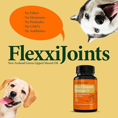 FlexxiJoints Omega-3 Hip and Joint Supplement • Green-Lipped Mussel Omega-3 Oil for Dogs • 100% New Zealand Green-Lipped Mussels (60 Softgels)