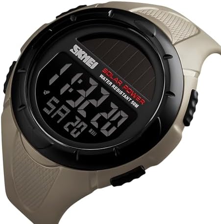 Gosasa Men's Outdoor Sports Multifunction Solar Power LED Digital Watches 50M Water Resistant (Black)