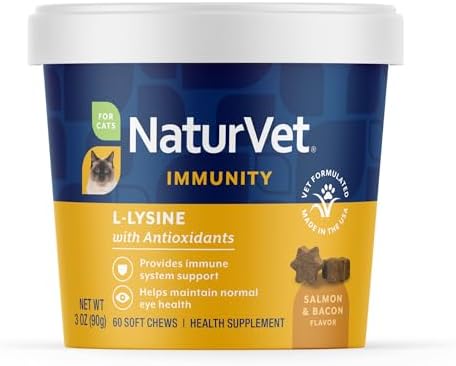 NaturVet L-Lysine Immune Support Plus Antioxidants Cat Supplement - 60 Ct | Support Eye Health, Immune System for Cats, Includes Amino Acids