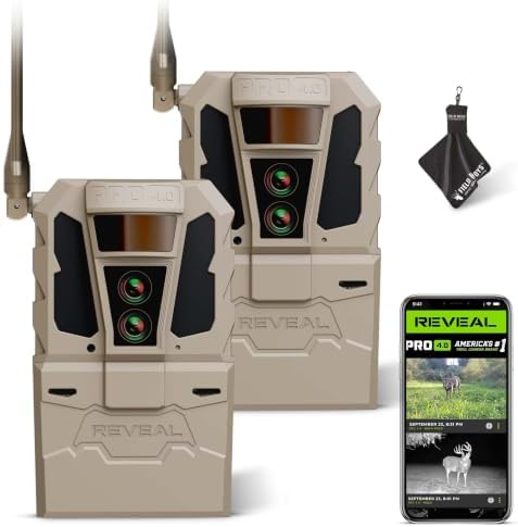TACTACAM Reveal Pro 4.0 Cellular Trail Camera (2PK) + Microfiber Cloth | Night Vision, Waterproof, Dual Sensors, 4K Photo & 1080p Video