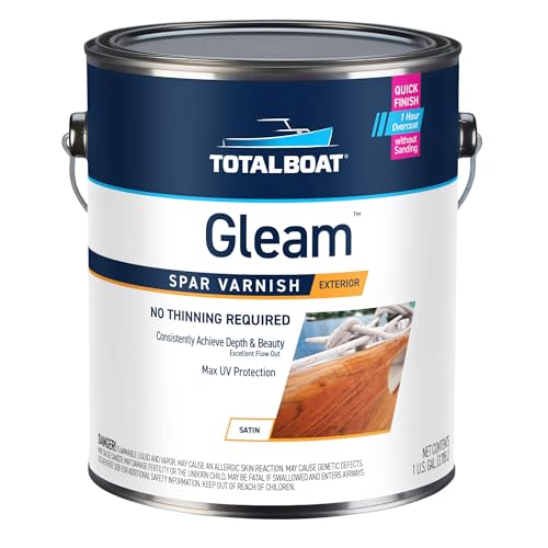 TotalBoat Gleam Marine Spar Varnish for Boats & Outdoor Wood - Satin Quart | Oil-Based Polyurethane Finish; No Thinning; UV Inhibitors; Wooden Boats, Yacht Brightwork, Furniture & Interior/Exterior Wood