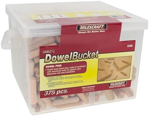 Milescraft 5346 Wooden Dowel Bucket - 375 pcs Total - 1/4”, 5/16” & 3/8”