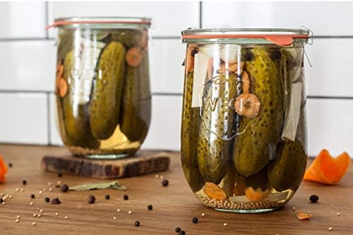 Weck Tulip Jars 1 Liter - Large Sour Dough Starter Jars with Wide Mouth - Suitable for Canning and Storage - 2 with Glass Lids