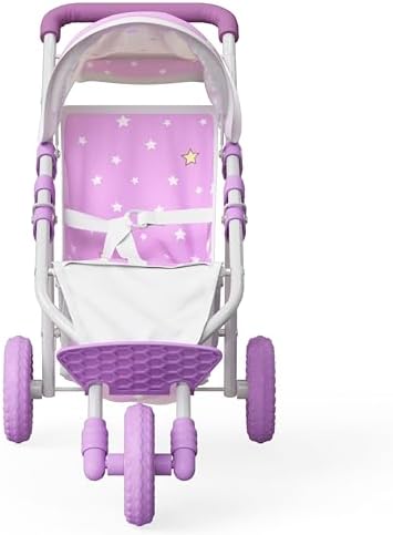 Olivia's Little World Baby Doll Jogging-Style Stroller with Canopy, Seatbelt and Storage Space, Purple and White