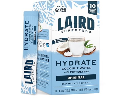 Laird Superfood HYDRATE Coconut Water Powder Drink Supplement with Coconut Water and Auqamin, All Natural, No Added Sugars, Gluten-Free, Non-GMO, Vegan, 8 oz. Bag, Pack of 1