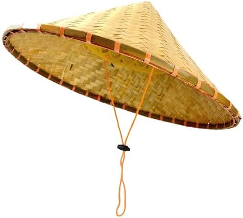 Chinese Rice Bamboo Hat for Men, Asian Straw Sun Hats for Farmer Patty, Samurai, Helloween