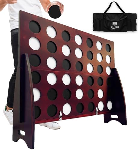 Swooc - Giant Four in a Row (All Weather) with Carrying Case & 60% Quieter Design - Giant Game Outdoor for Adults and Family - 4 in a Row Life Size