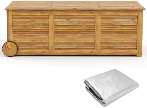 Tangkula 46 Gallon Acacia Wood Deck Box, Garden Backyard Storage Bench, Outdoor Storage Container for Patio Furniture Cushions and Gardening Tools