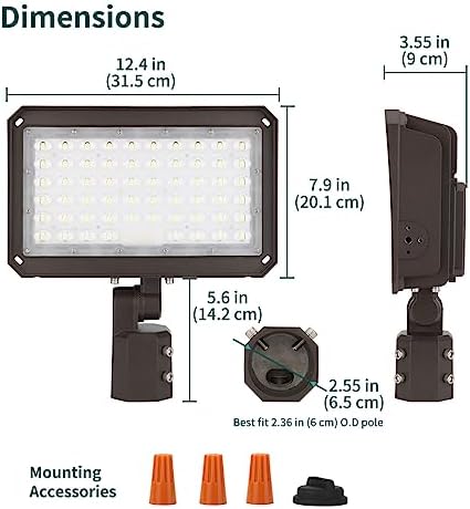 kadision 200W LED Flood Light, Dusk-to-Dawn Photocell, Slip Fitter Mount