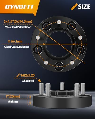 dynofit 5x114.3 Wheel Spacers 1 Inch for Nissan 350Z/370Z & Infiniti G35/G37/FX35, Hubcentric 66.1mm Bore, M12x1.25 Studs
