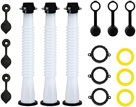Universal Gas Can Spout Replacement, Gas Can Nozzle with Gasket, Stopper, Collar Caps (Black and Yellow) & gas can vent caps, Pack of 3