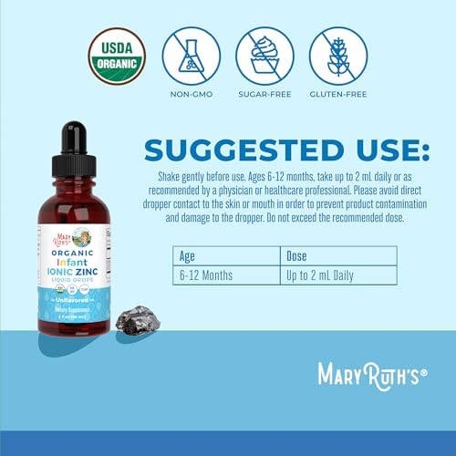MaryRuth Organic Infant Ionic Zinc Liquid Drops, Unflavored, Vegan, 2 Fl Oz
