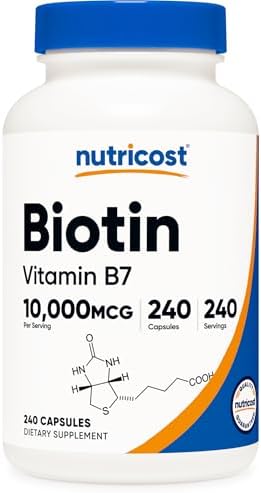 Nutricost Biotin (Vitamin B7) 10,000mcg (10mg), 240 Capsules, Quick Release | Vegetarian, Gluten Free, GMO-Free