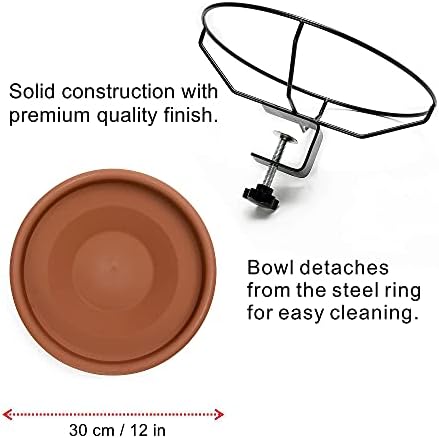Hanizi Bird Bath Deck Mounted Bowl 12 Inches, Balcony Railing Birdbaths Unheated, Bird Bath Fence Clamp Detachable