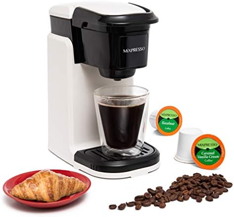 Mixpresso Single Serve Coffee Maker K Cup Coffee Maker for K Pods & Grounds | Compact 800W White Coffee Machine with 14 Oz Water Tank, Fast Brew & Auto Shut-Off, Small Design for Travel RV, Office& Dorm