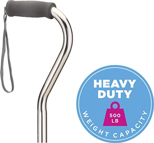 NOVA Heavy Duty Quad Cane with Large Base, 500 lb Weight Capacity Bariatric Walking Cane with Offset Handle, Adjustable Height Aluminum 4-Prong Cane, Right or Left Hand Use, Silver