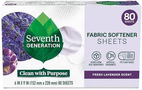 Seventh Generation Dryer Sheets Laundry Fabric Softener, Fresh Lavender Scent, 80 Sheets