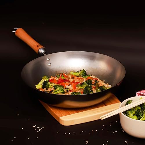 JOYCE CHEN Classic Series 12-Inch Carbon Steel Stir Fry Pan with Birch Handle