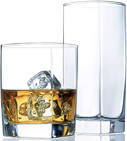 Le'raze Collins Everyday Drinking Glasses Set of 16 Drinkware Kitchen Glasses for Cocktail, Iced Coffee, Beer, Ice Tea, Wine, Whiskey, Water